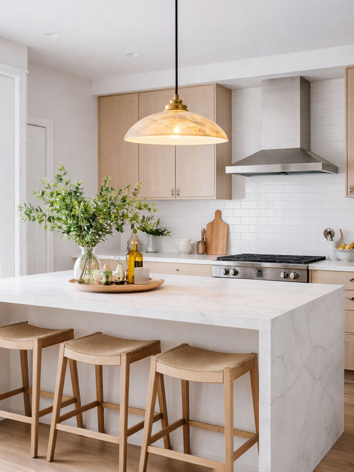 Alabaster Dome Pendant Lamp with Adjustable Mount — lifestyle view