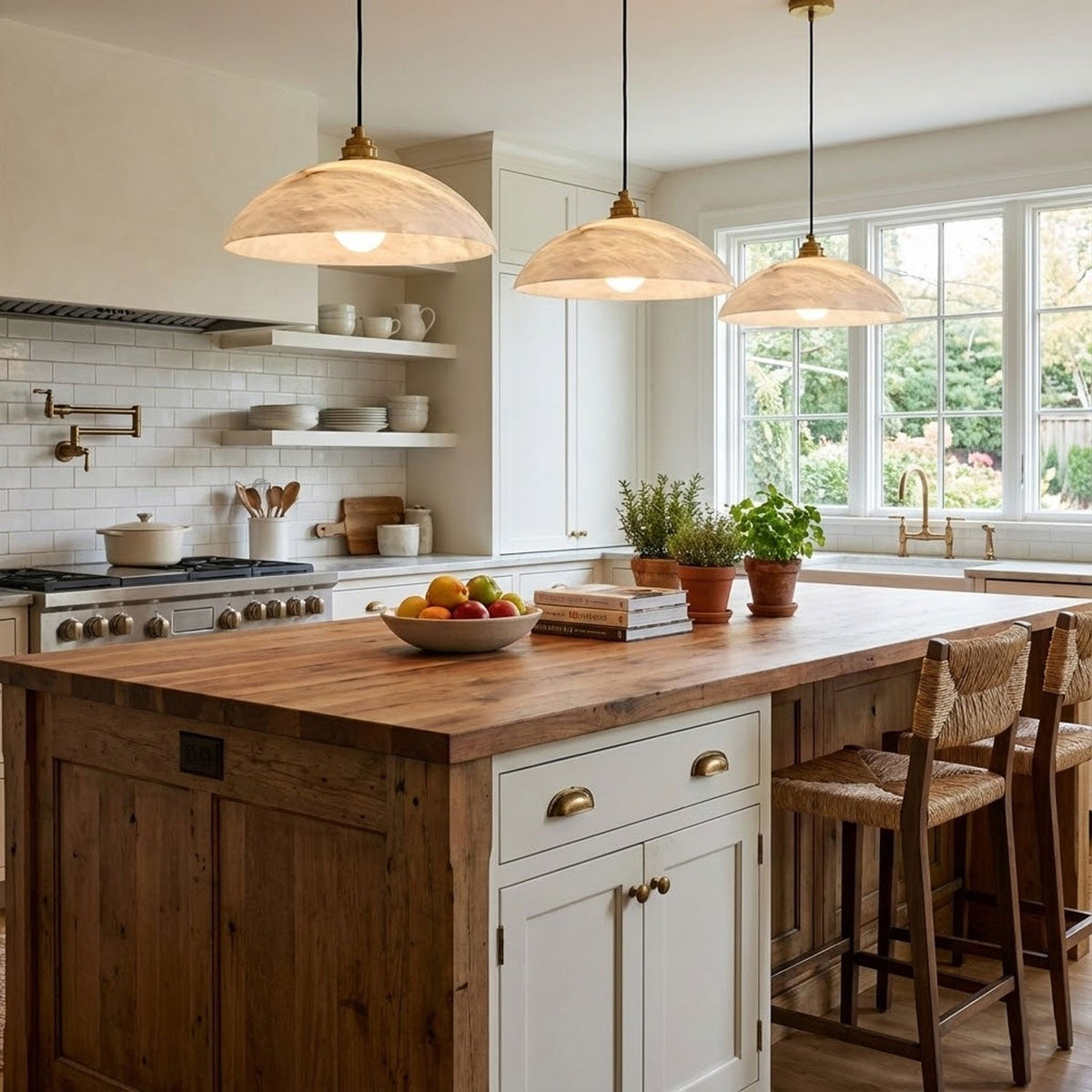 Alabaster Dome Pendant Lamp with Adjustable Mount — front view