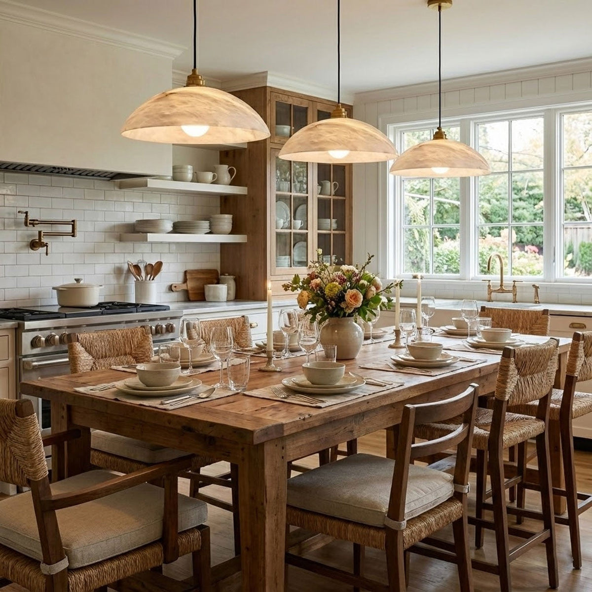 Alabaster Dome Pendant Lamp with Adjustable Mount — detail view