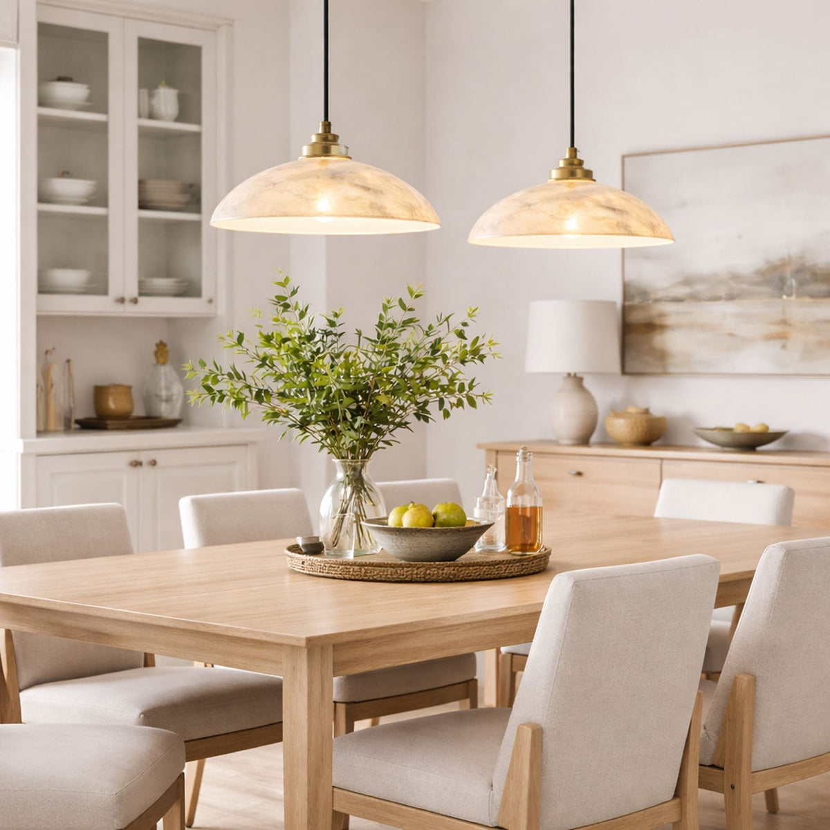 Alabaster Dome Pendant Lamp with Adjustable Mount — side view