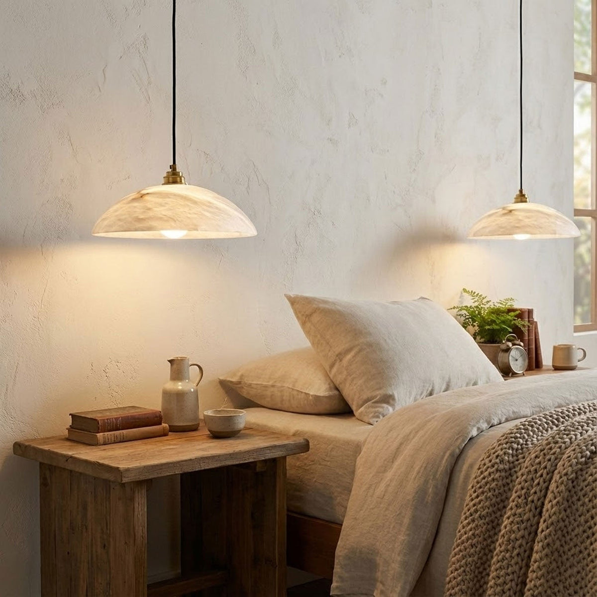Alabaster Dome Pendant Lamp with Adjustable Mount — alternate angle
