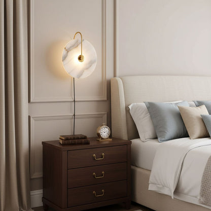 Alabaster LED Plug-In Wall Lamp, Dimmable — lifestyle view