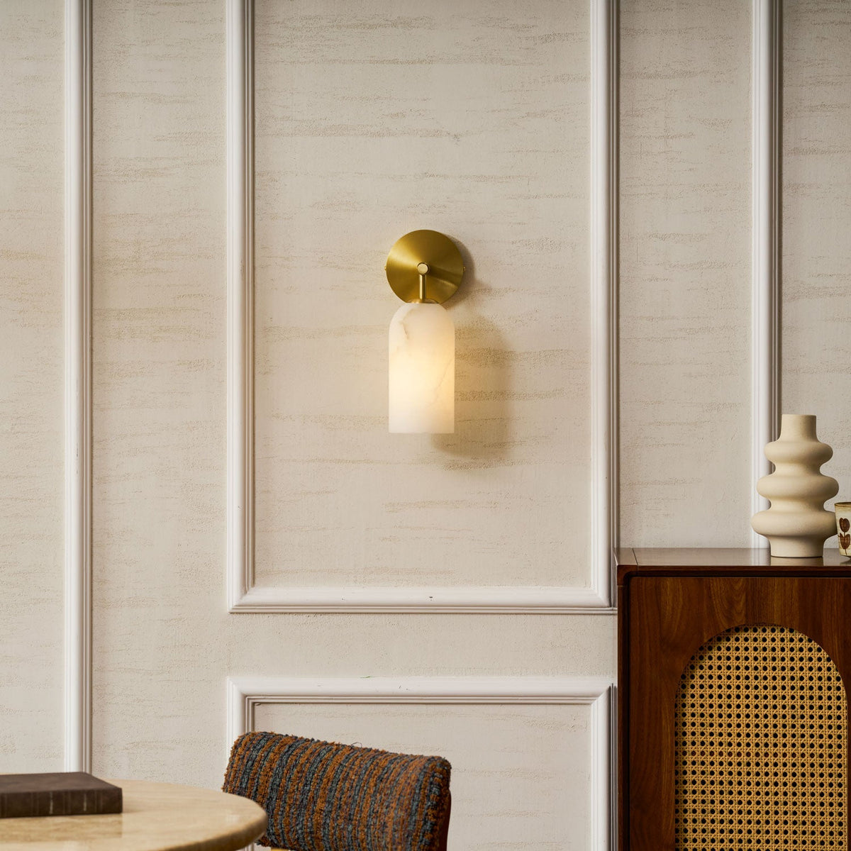 Pillar Alabaster Wall Sconce, Soft Ambient Light