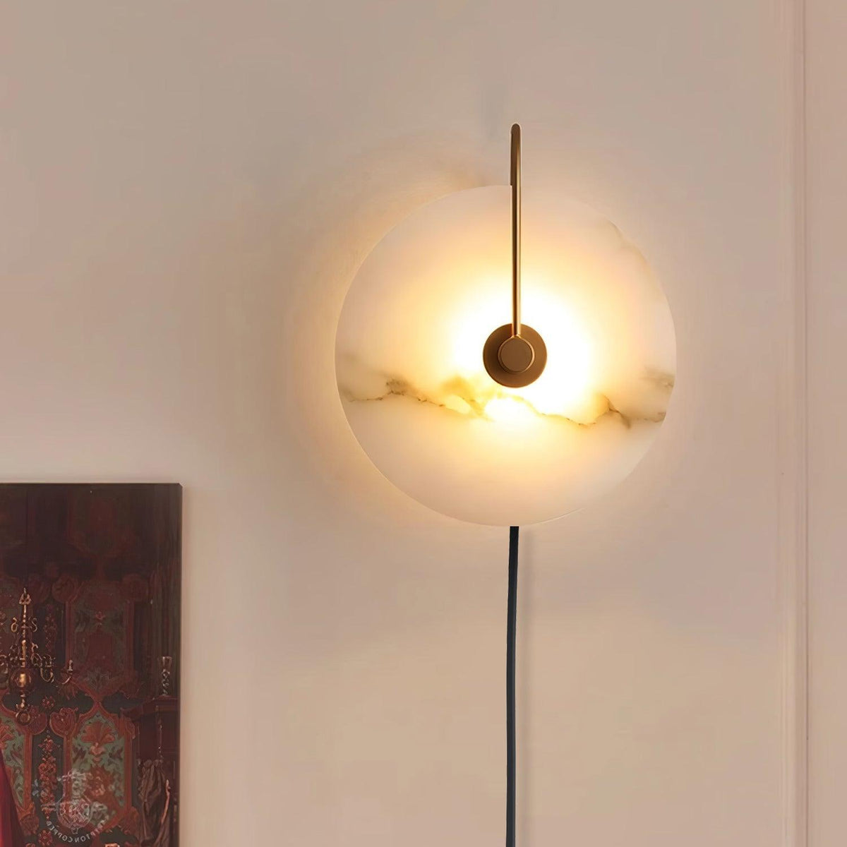Alabaster LED Plug-In Wall Lamp, Dimmable
