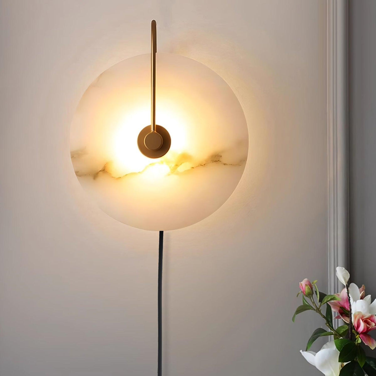 Alabaster LED Plug-In Wall Lamp, Dimmable