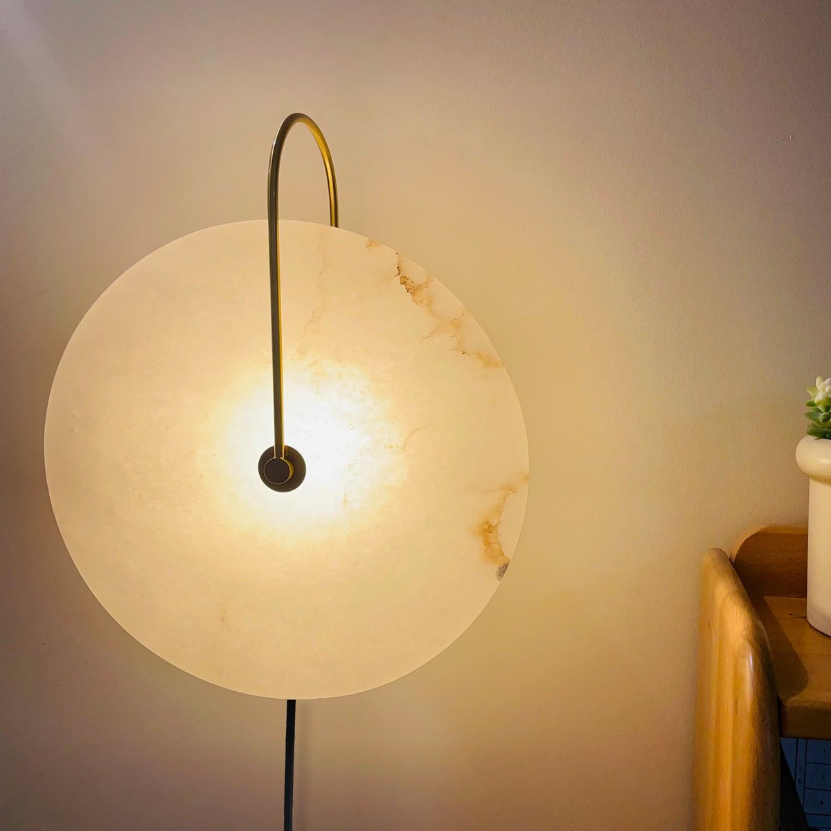 Alabaster LED Plug-In Wall Lamp, Dimmable