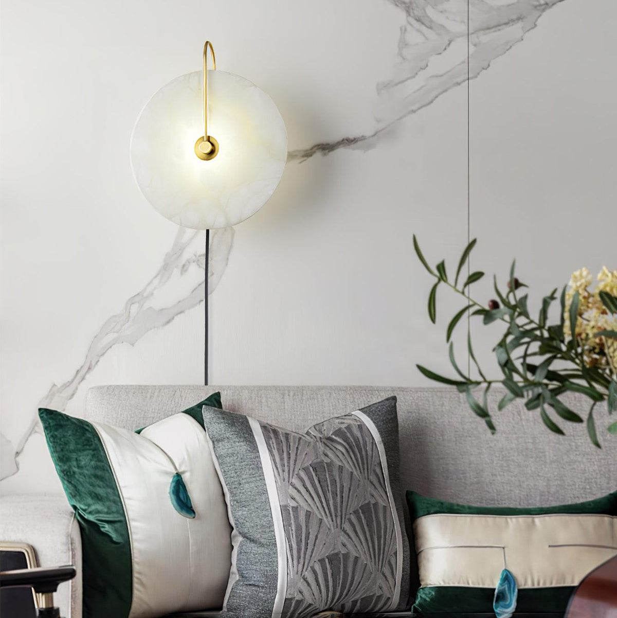 Alabaster LED Plug-In Wall Lamp, Dimmable