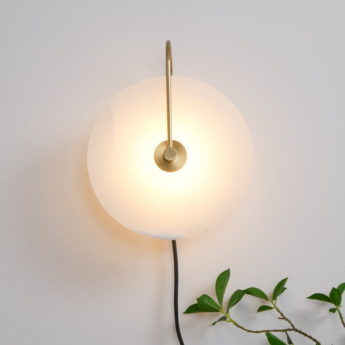 Alabaster LED Plug-In Wall Lamp, Dimmable