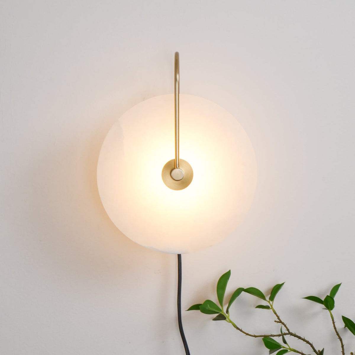 Alabaster LED Plug-In Wall Lamp, Dimmable