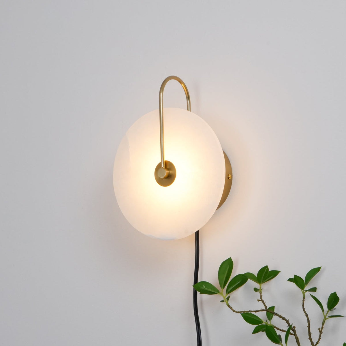 Alabaster LED Plug-In Wall Lamp, Dimmable