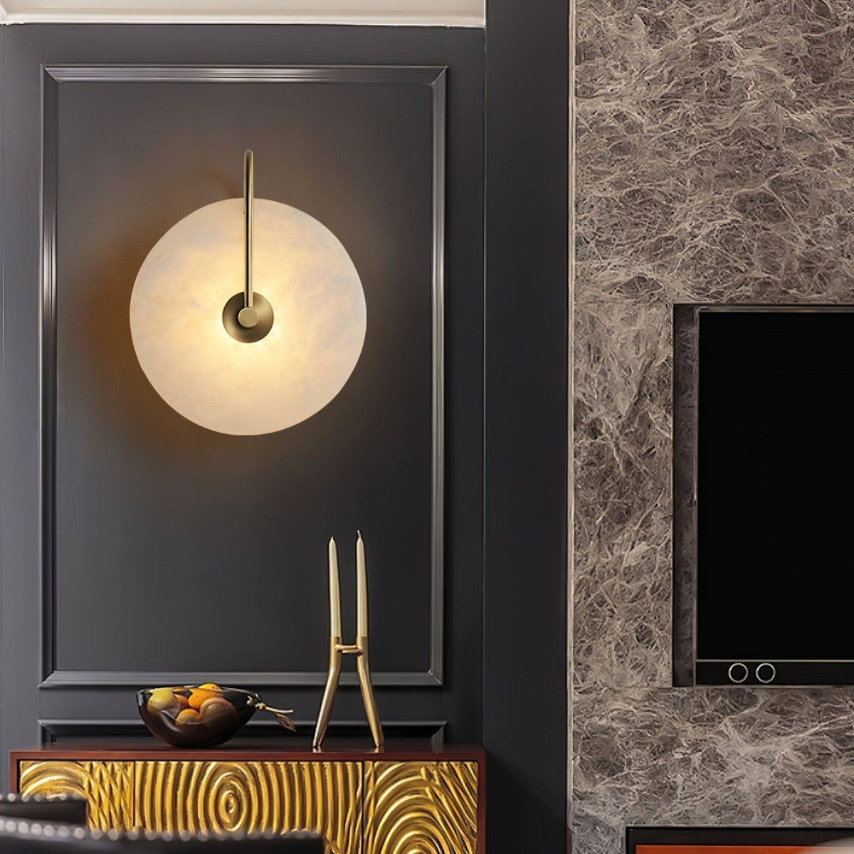 Alabaster LED Plug-In Wall Lamp, Dimmable