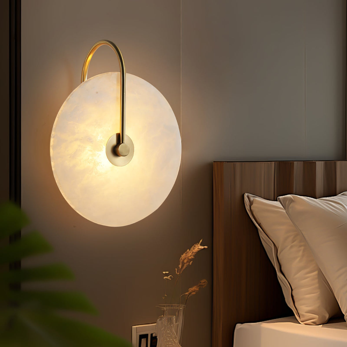 Alabaster LED Plug-In Wall Lamp, Dimmable