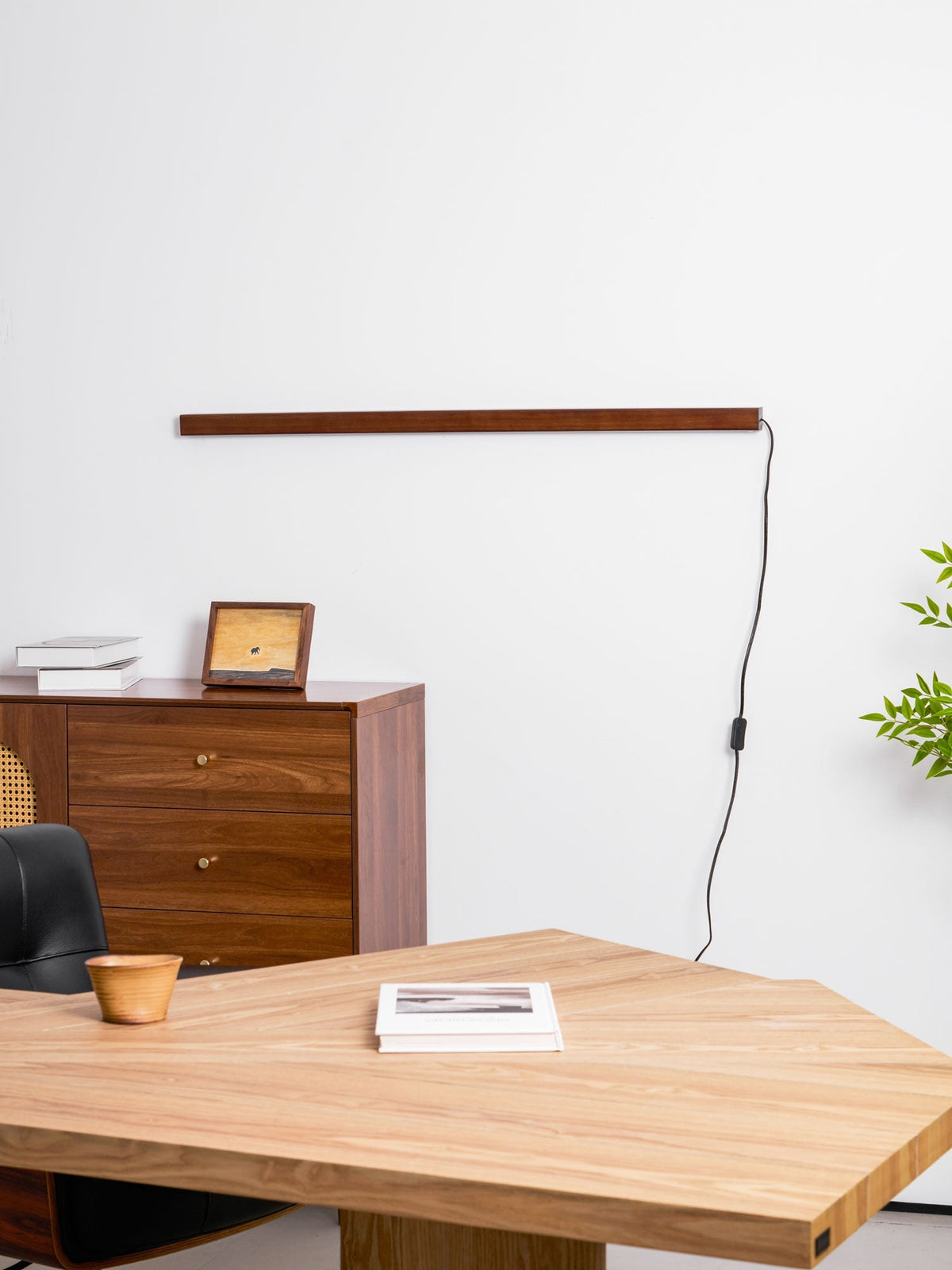 Linear Wood Plug-In Wall Light, Dimmable