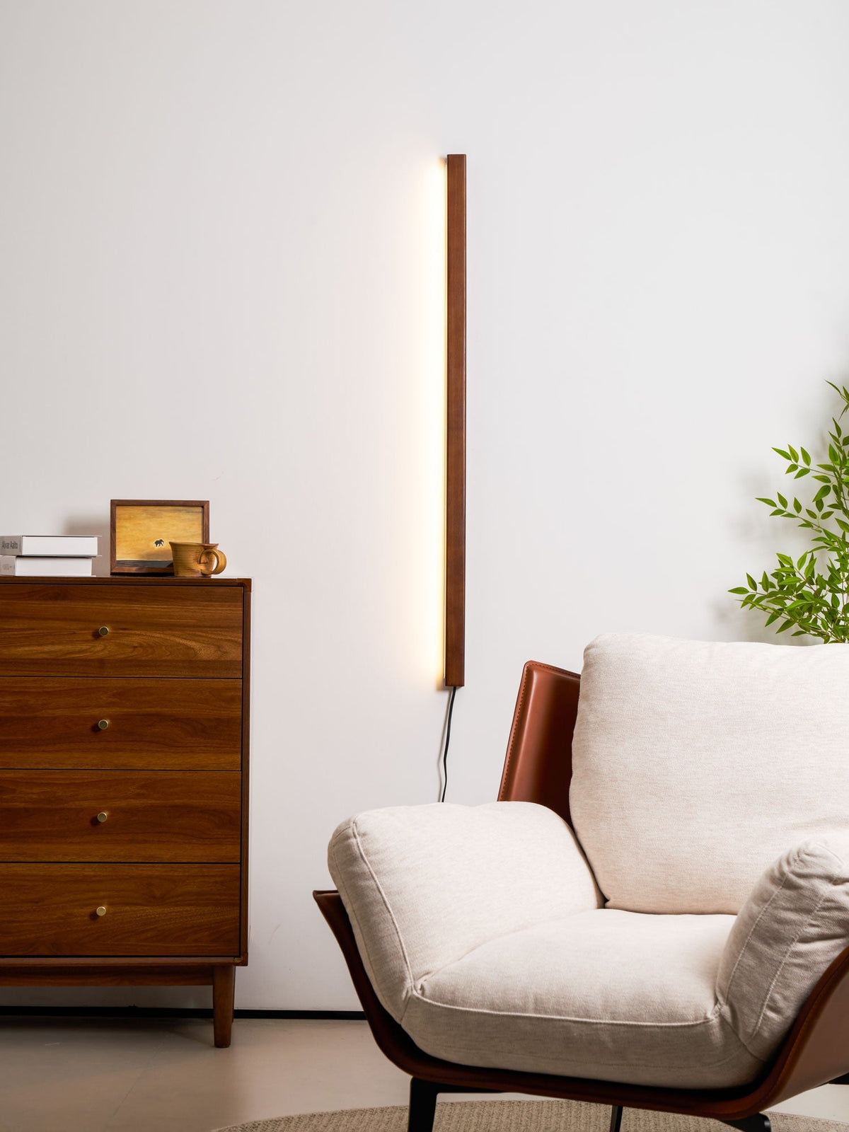 Linear Wood Plug-In Wall Light, Dimmable