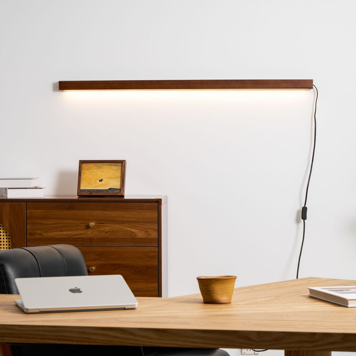 Linear Wood Plug-In Wall Light, Dimmable