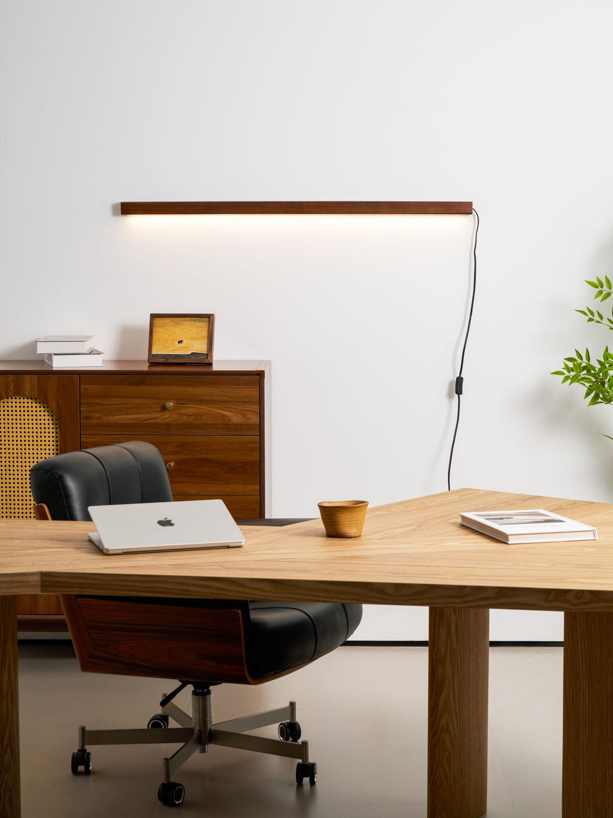 Linear Wood Plug-In Wall Light, Dimmable