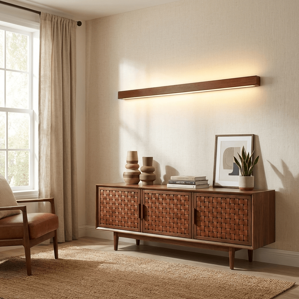 Linear Wood Wall Light, Eco-Friendly Design — alternate angle