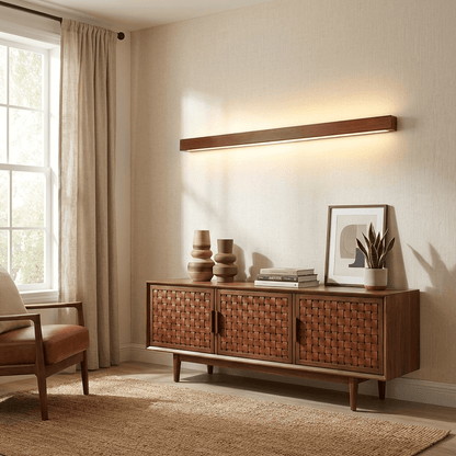 Linear Wood Wall Light, Eco-Friendly Design — alternate angle
