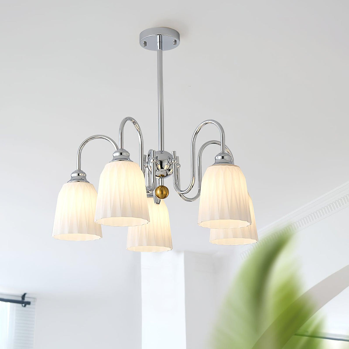 Bauhaus-Style Pleated Chandelier with Adjustable Height