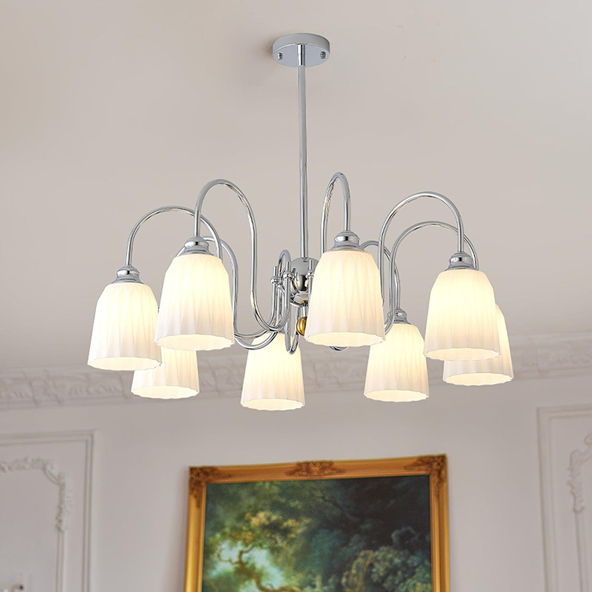 Bauhaus-Style Pleated Chandelier with Adjustable Height — front view