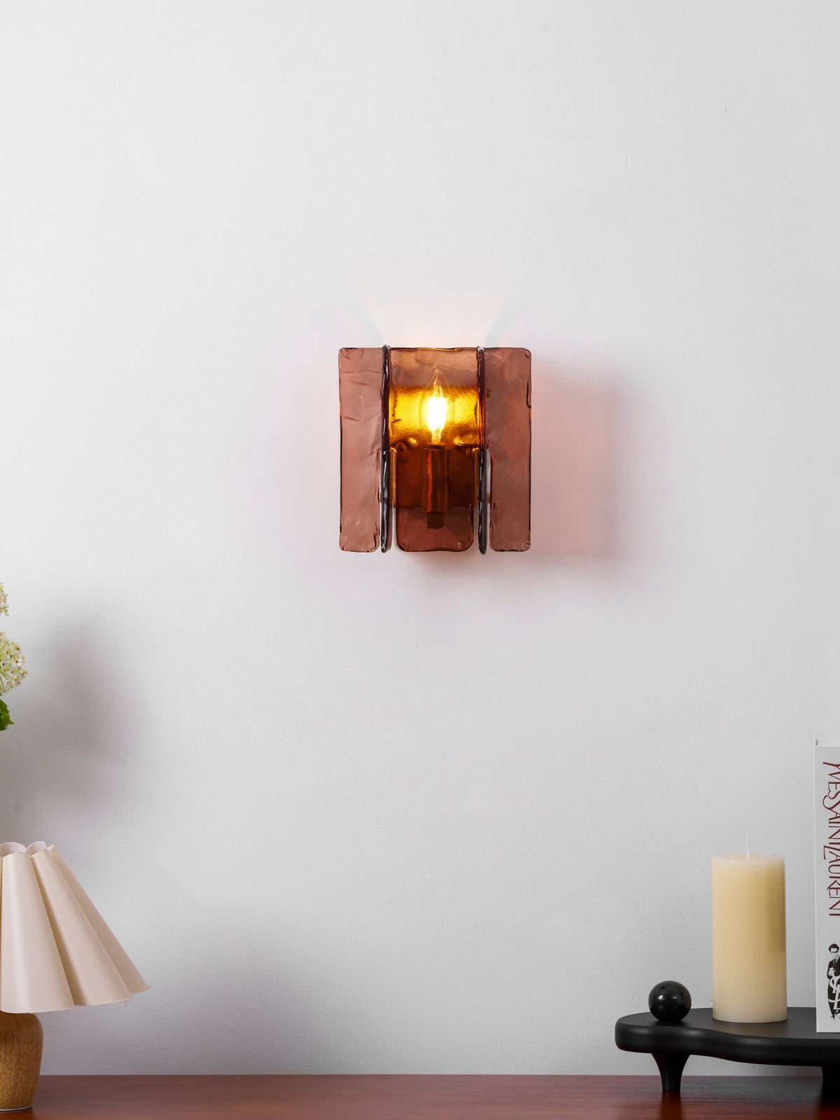 Modern LED Wall Light, Gold & Wine Red