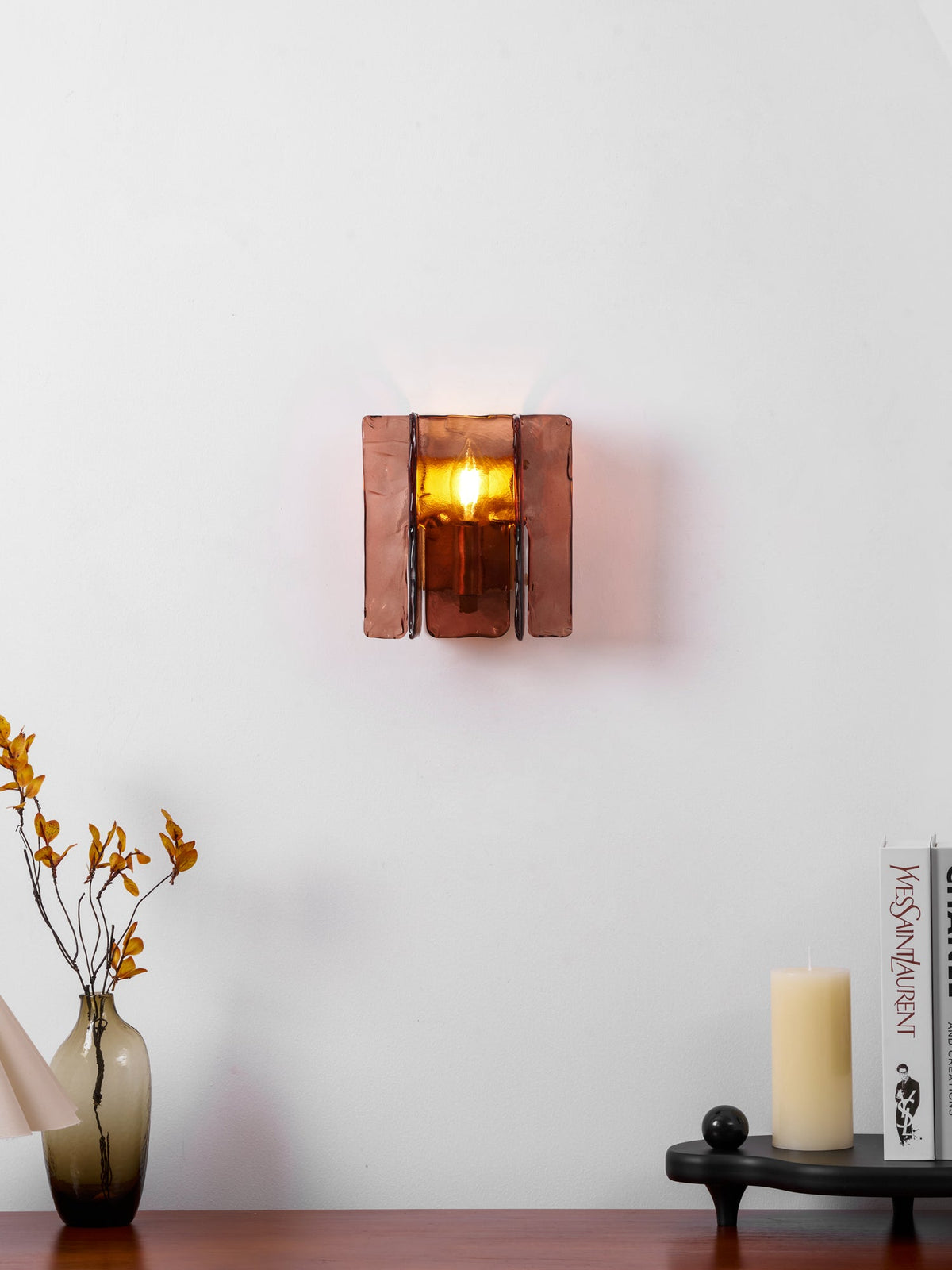 Modern LED Wall Light, Gold & Wine Red