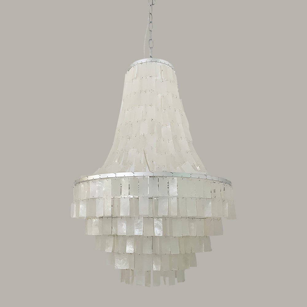 Boho Shell Tiered Chandelier, Coastal Decor — side view