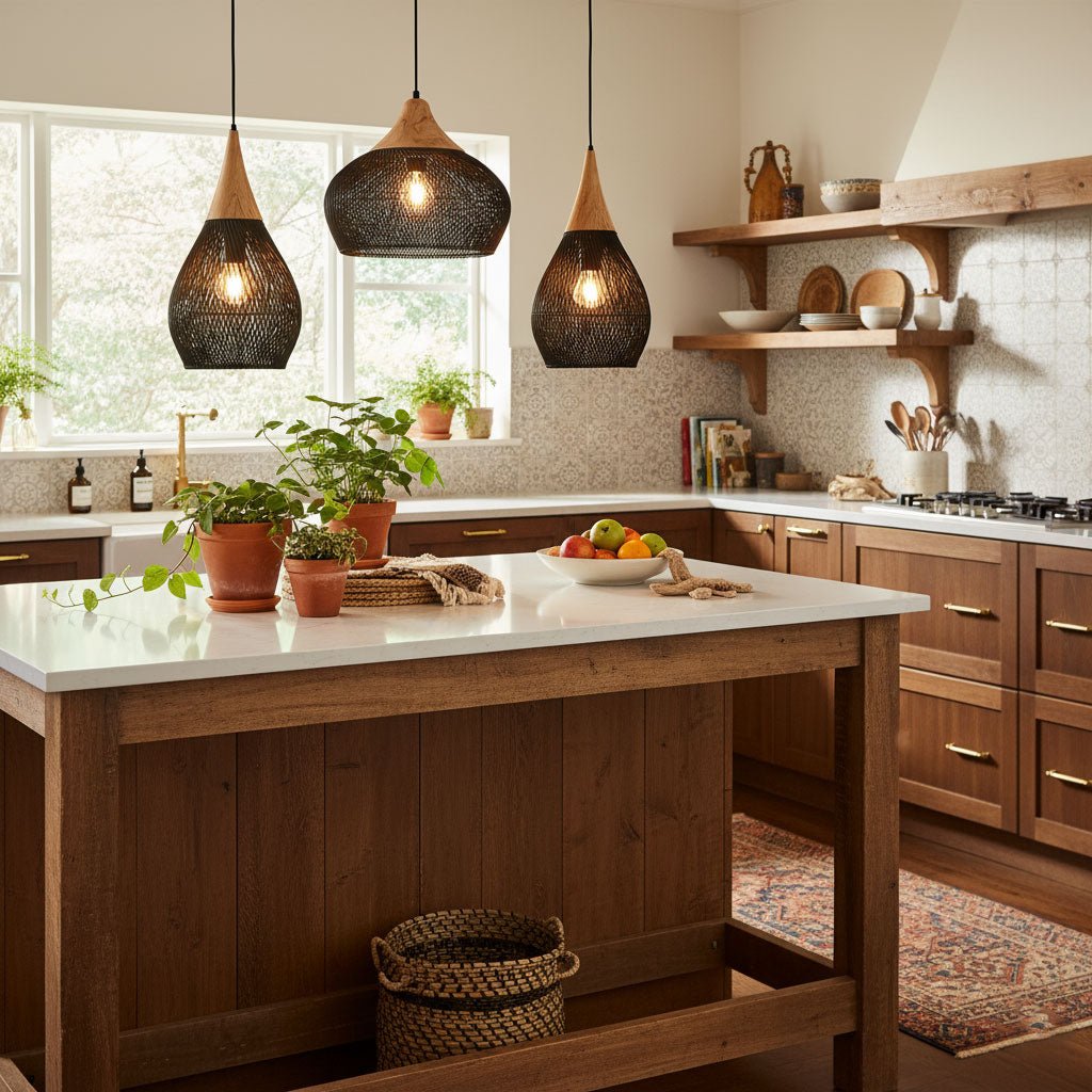 Braided Rattan Pendant Lamp, Eco-Friendly Design — side view