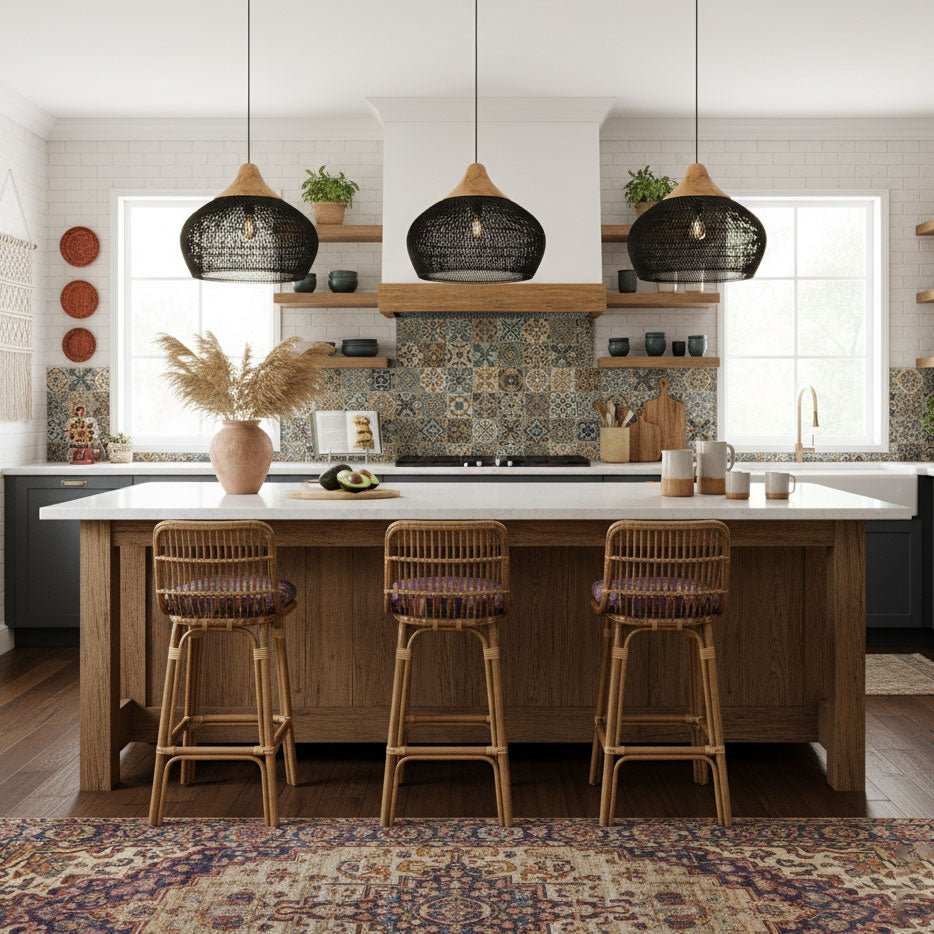 Braided Rattan Pendant Lamp, Eco-Friendly Design — lifestyle view