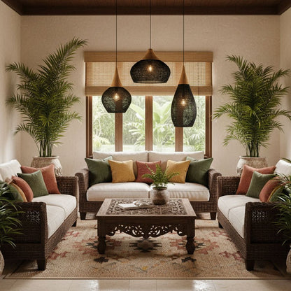 Braided Rattan Pendant Lamp, Eco-Friendly Design — detail view