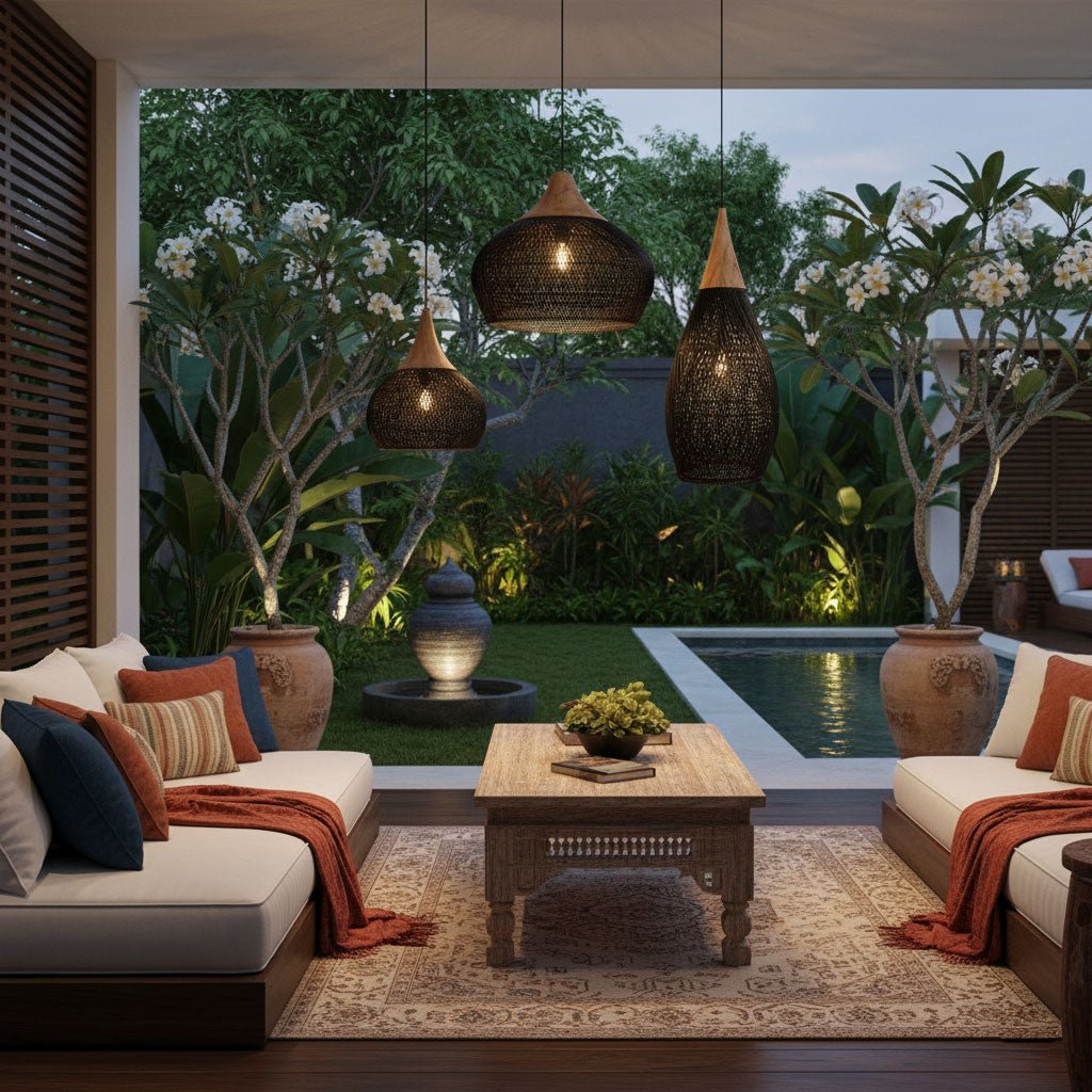 Braided Rattan Pendant Lamp, Eco-Friendly Design — front view