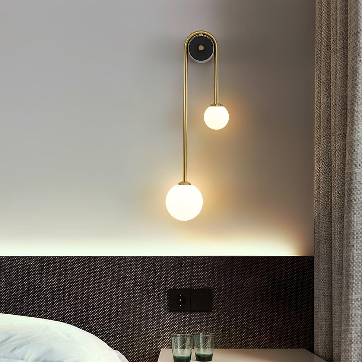Brass Arc Wall Light, Energy-Efficient LED — front view