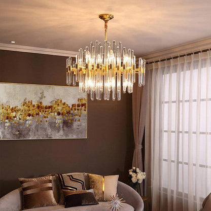 Vintage Brass Chandelier with Adjustable Height & Crystal Accents — lifestyle view