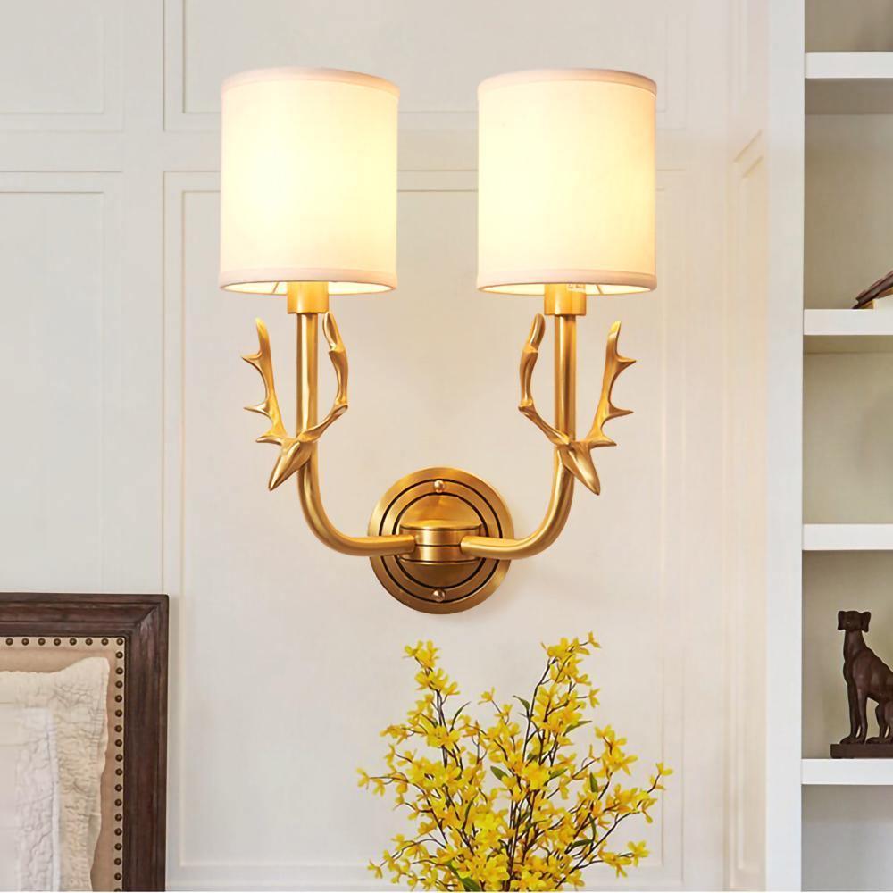 Brass Deer Head Wall Light with Warm LED Glow — side view