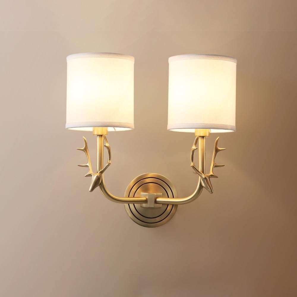 Brass Deer Head Wall Light with Warm LED Glow — front view