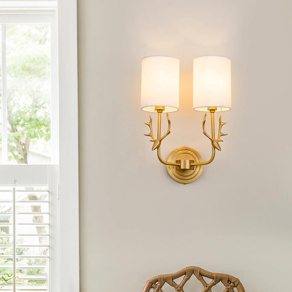 Brass Deer Head Wall Light with Warm LED Glow — detail view