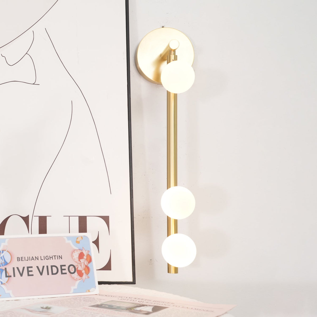 Brass Glass Tube Wall Lamp with Adjustable Lighting
