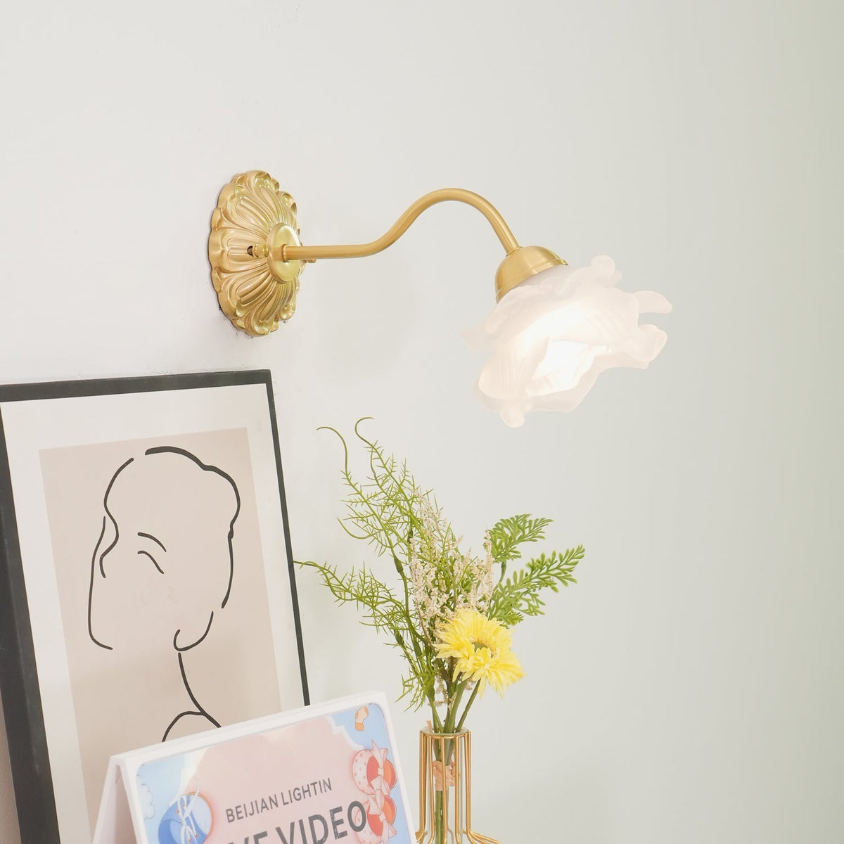 Brass Rose Wall Light with Adjustable Brightness — front view