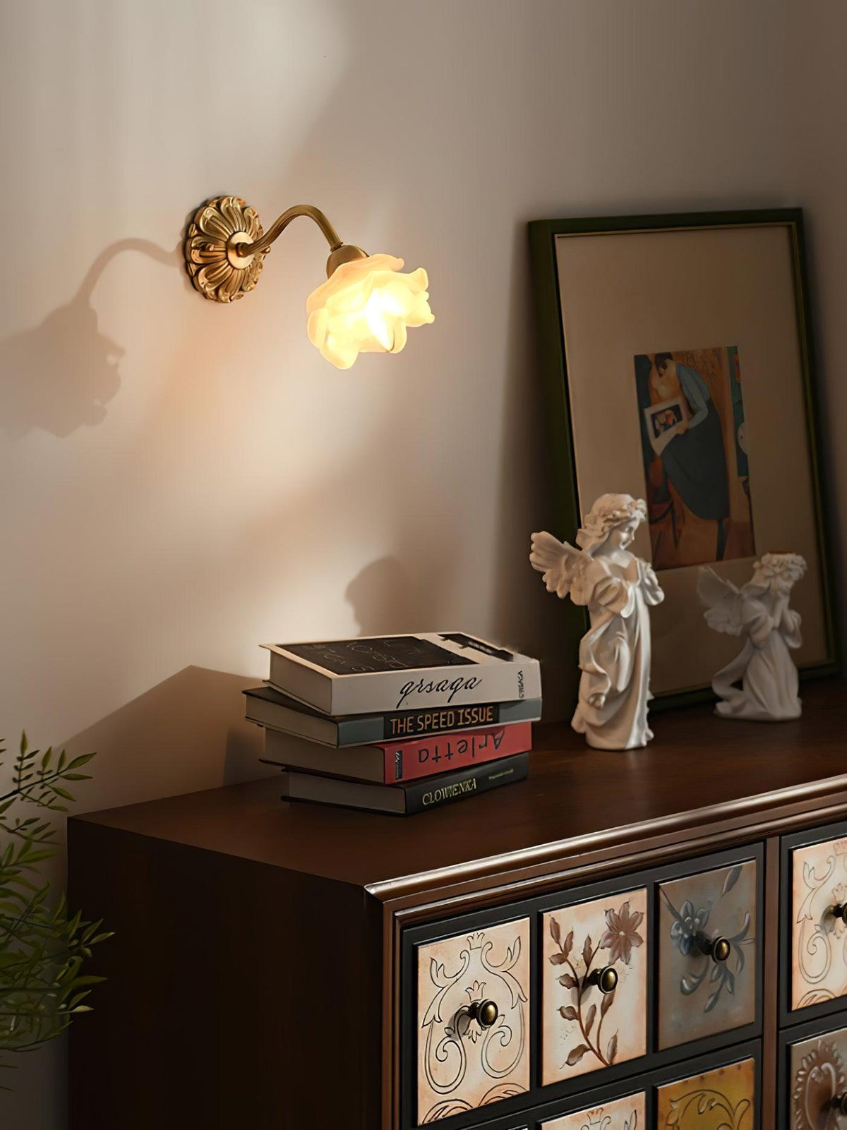 Brass Rose Wall Light with Adjustable Brightness