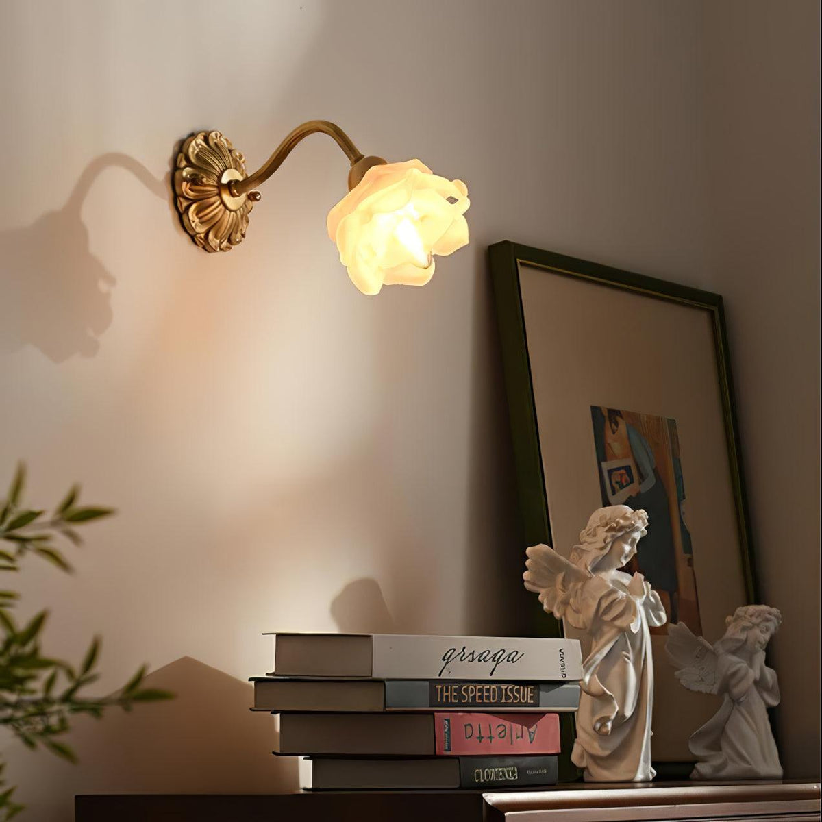 Brass Rose Wall Light with Adjustable Brightness