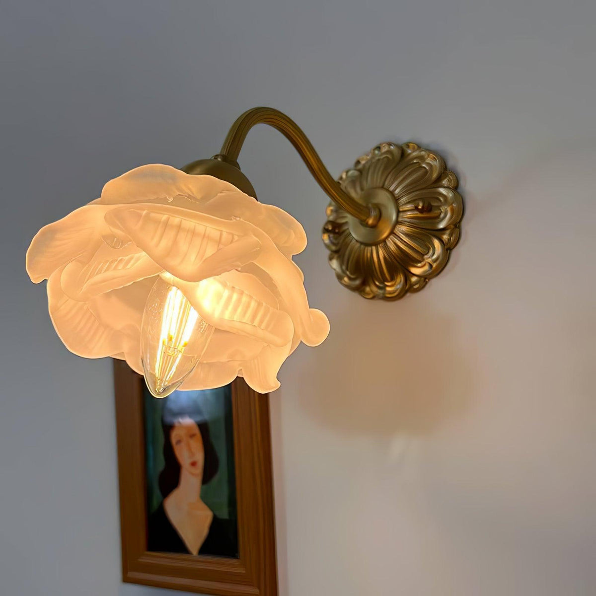 Brass Rose Wall Light with Adjustable Brightness