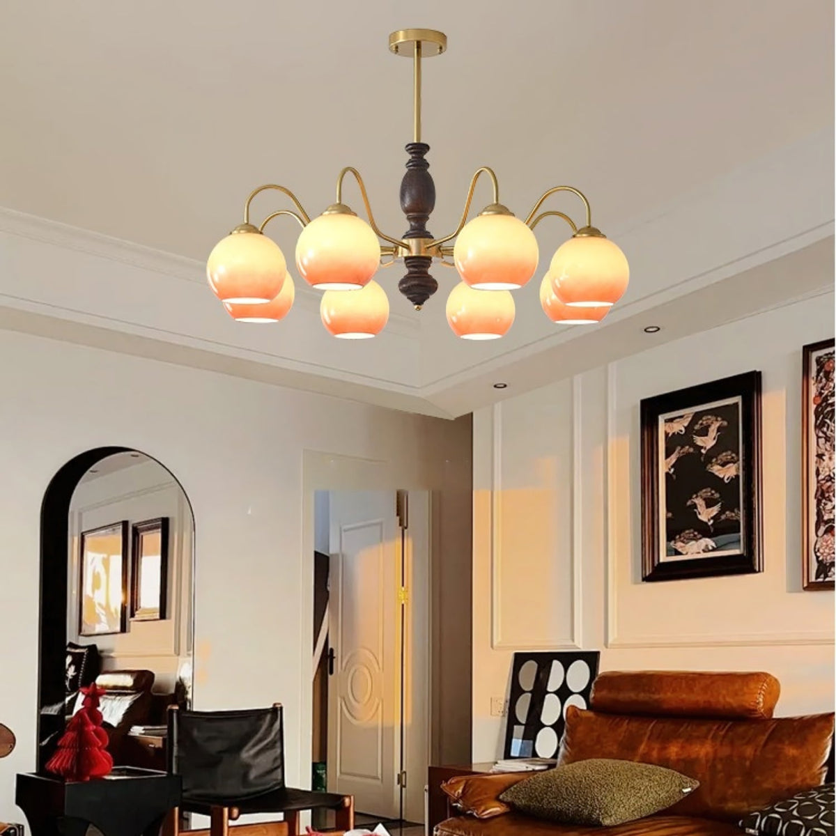 Caramel Orb Chandelier with Adjustable Height