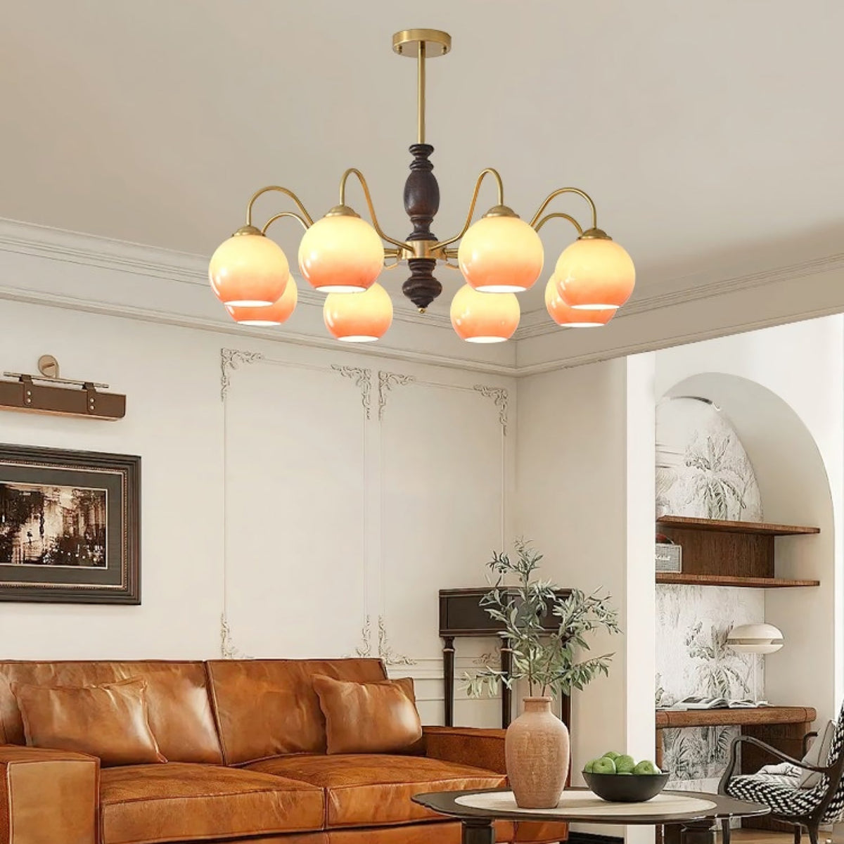 Caramel Orb Chandelier with Adjustable Height — front view
