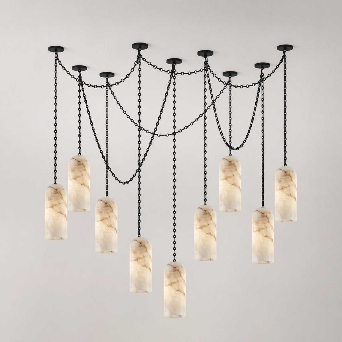 Cascading Capsule Chandelier with Adjustable Heads