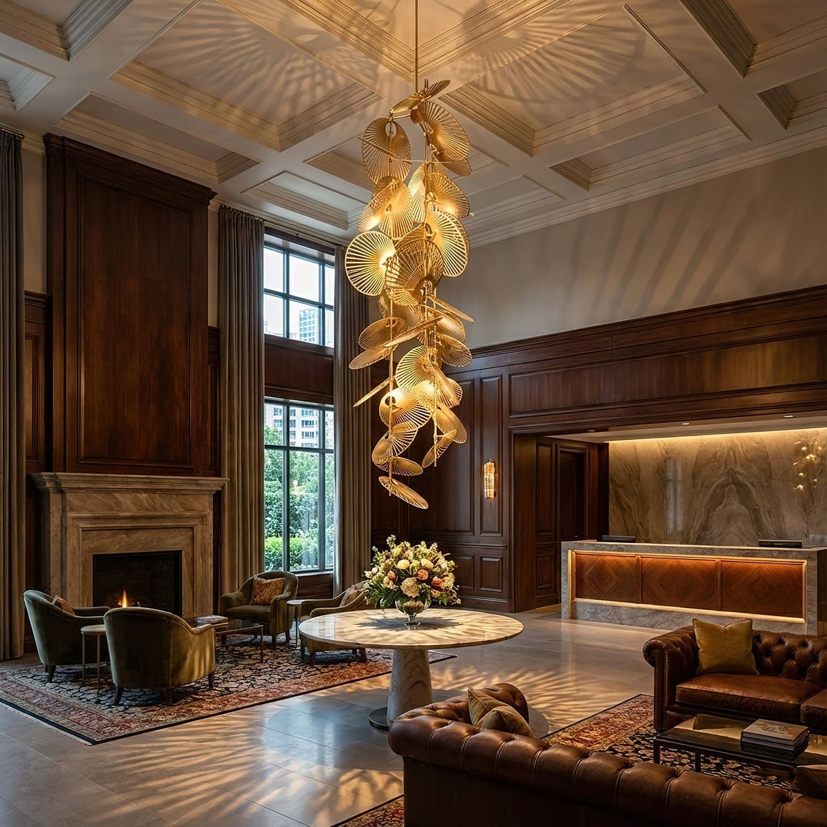 Cattail Leaf Chandelier with Adjustable Height — alternate angle