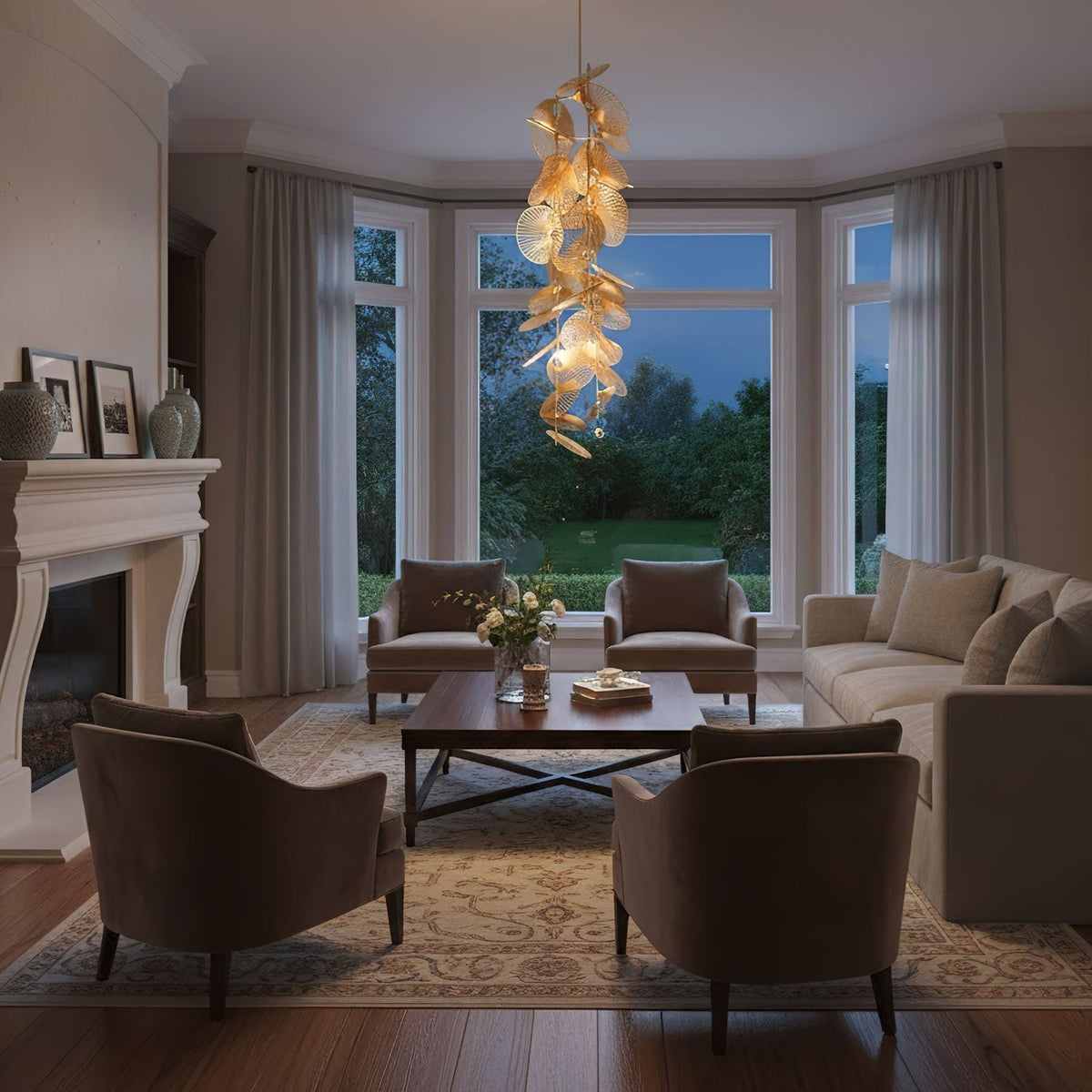 Cattail Leaf Chandelier with Adjustable Height