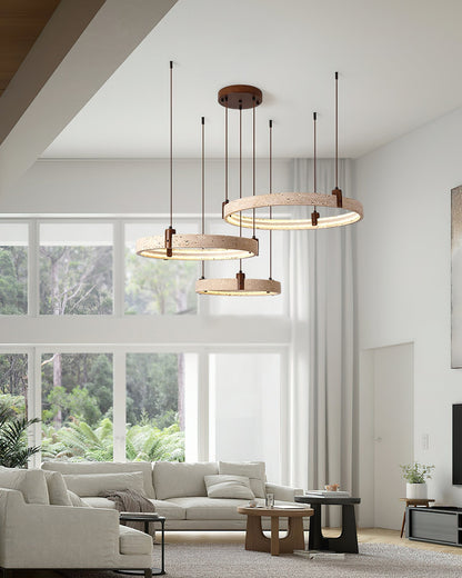 Celestial Orbit Travertine Chandelier with Adjustable Height