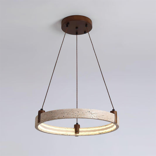 Celestial Orbit Travertine Chandelier with Adjustable Height — front view