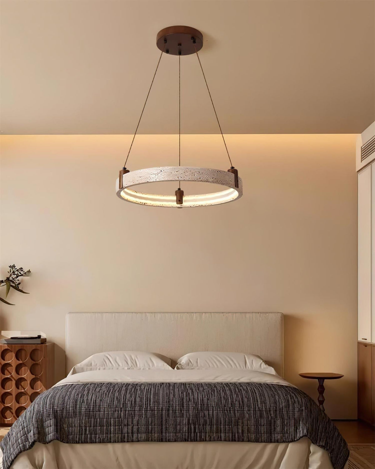 Celestial Orbit Travertine Chandelier with Adjustable Height