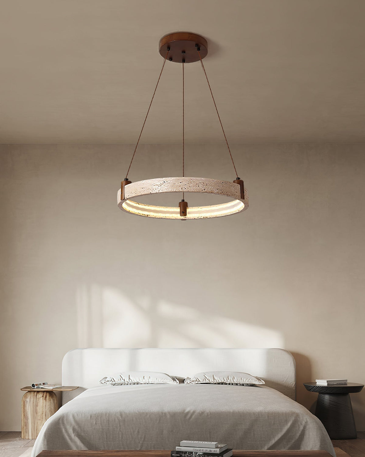 Celestial Orbit Travertine Chandelier with Adjustable Height